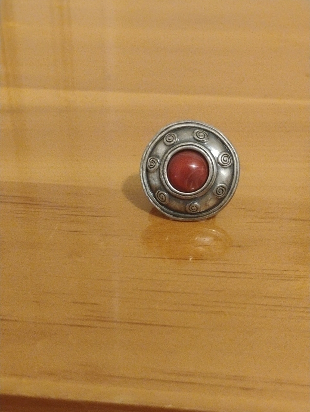 Sterling-Style Silver Ring with Red Center Stone